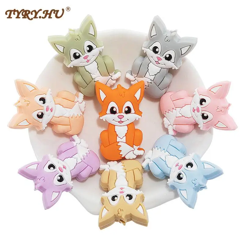 

1PC Food Grade Foxes Silicone Beads Baby Teether Beads Chewing Alphabet Bead For Baby DIY Teething Necklace BPA Free