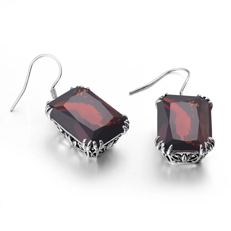 Женские серьги из серебра 100% пробы с квадратными гранатами|Серьги-подвески| |