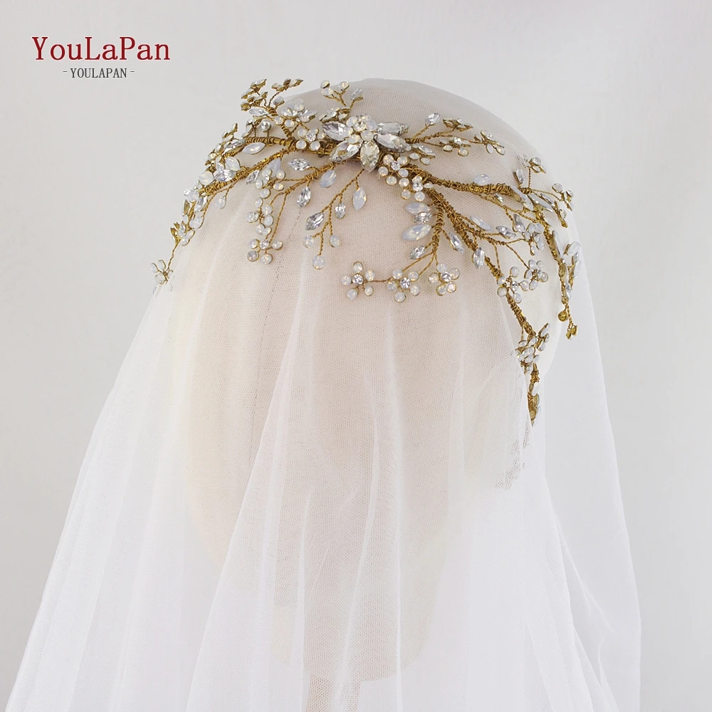TOPQUEEN HP194 Золотая Корона невесты Свадебные аксессуары для волос с опалом и