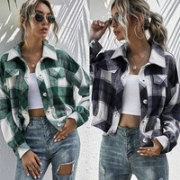 streetwear for women thick long sleeve plaid coats casual shirt plush plaid jacket colorblock cropped jacket womens clothing