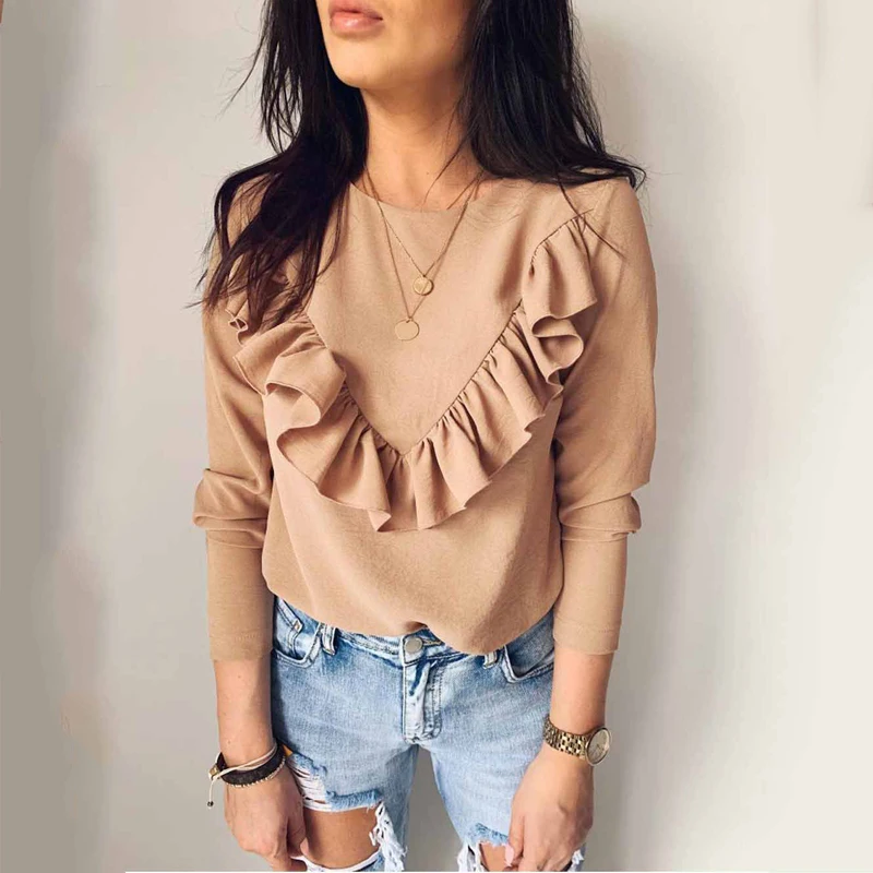 Блузка женская с оборками милый Повседневный Свободный Топ в стиле пэчворк