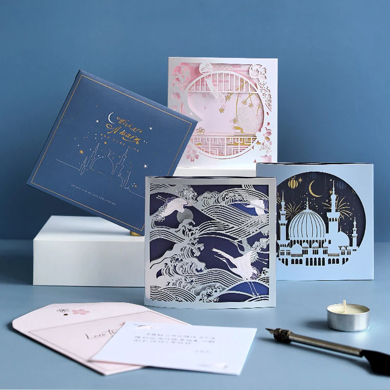 

Three-Dimensional Hollow Birthday Greeting Card Small Card Gilding Ins Style Creative Girlfriends Classmates Blessing a Set