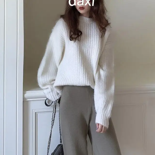 

Autumn new round neck Joker thick loose loose foreign style retro temperament knitted pullover sweater
