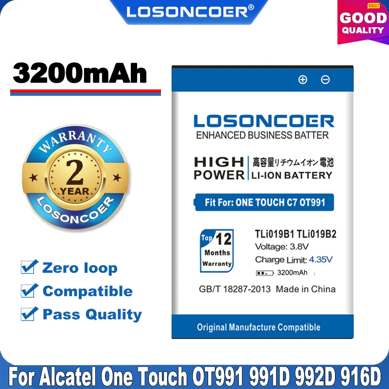 100% оригинал LOSONCOER TLi019B2 TLi019B1 для Alcatel OT991 916D 6010 ONE TOUCH C7 OT 7041 7041D Dual CAB1900003C2
