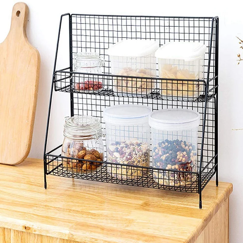 HTHL черный 2 Слои Колючая проволока корзина полки для хранения ванной косметики