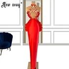 Красное вечернее платье 2021 с лямкой на шее, пикантные Длинные платья без рукавов для выпускного вечера, африканские женские Уникальные атласные официальные платья с блестками
