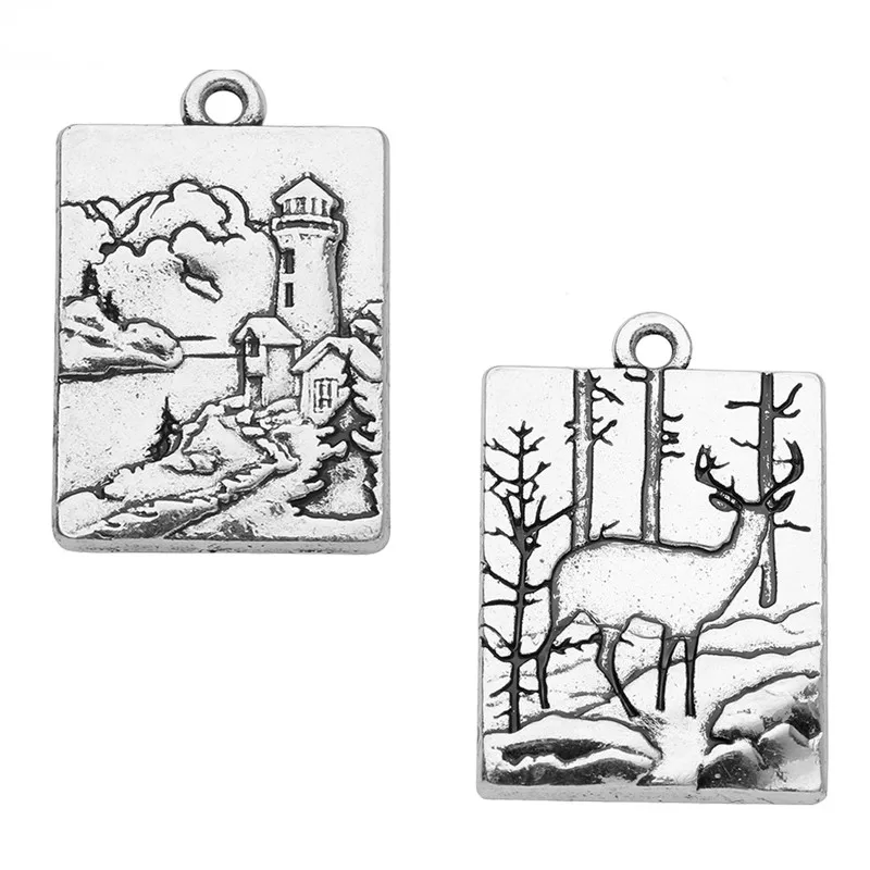 Skyrim 5 шт. Лазерная Гравировка 3D маяк/Лось природный ландшафт квадратные подвески