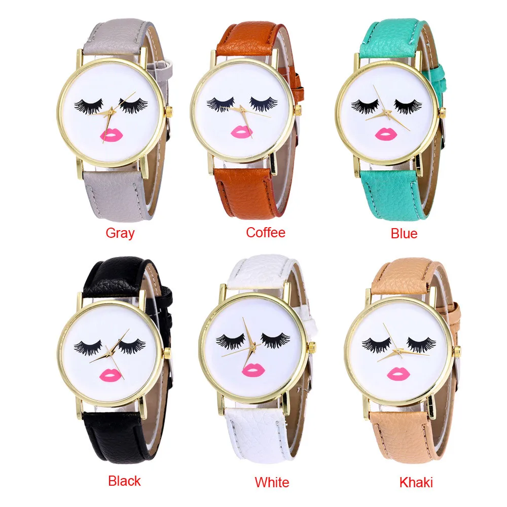 

2020 Hot Sale Ladies Watches Fashion Creative Eyelashes Lipstick Watches Faux Leather Quartz Watch Clock Casual Women Watches