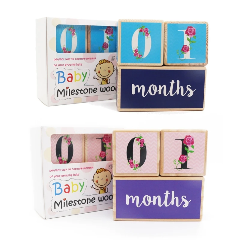 

Wooden Baby Age Milestone Blocks Keepsake Baby Photo Prop Baby Educational Toy