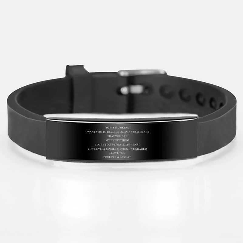 Браслет для мужа черный силиконовый браслет из нержавеющей стали|Именные