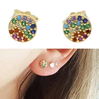 brinco news cz multi rainbow colors bijoux green zircon stud earrings for women wedding real 925 sterling silver gold earring