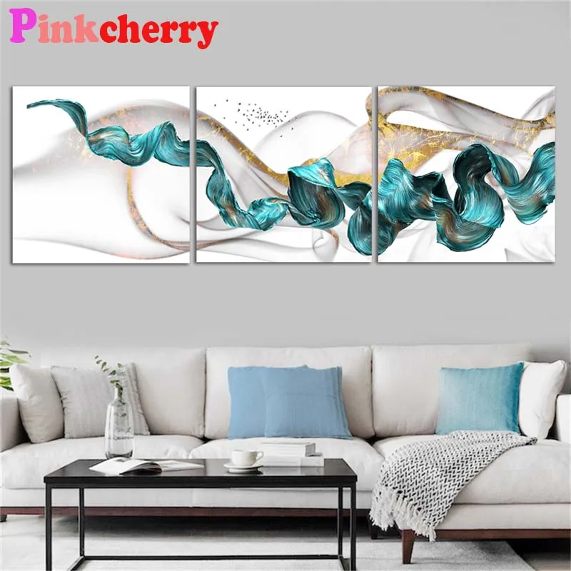 

Алмазная живопись, зеленые и желтые настенные картины, мульти-панели, Триптих 5D, алмазная вышивка, картина стразы, круглая картина