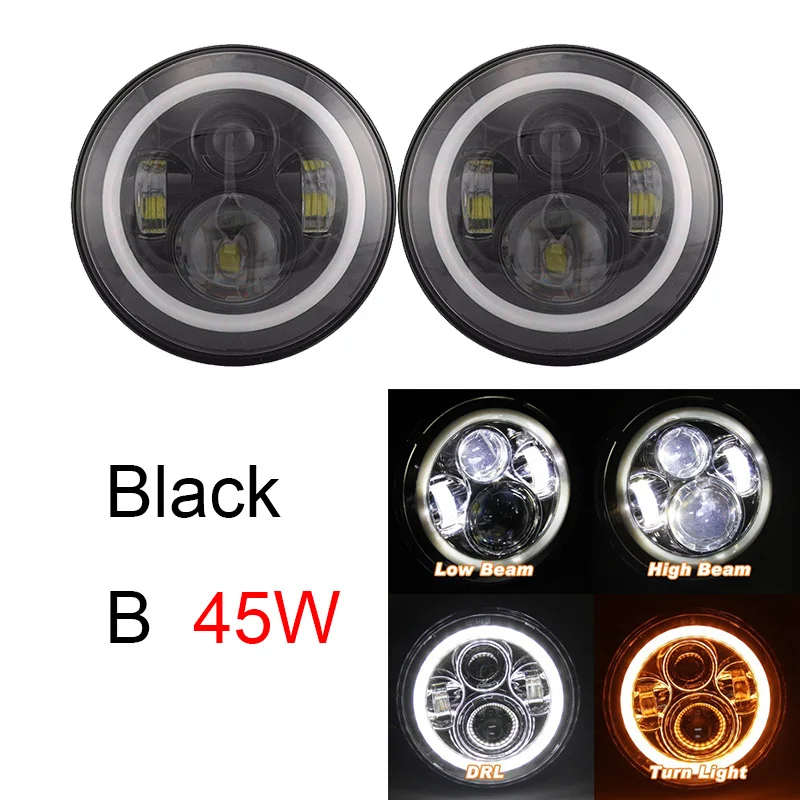 45w halo light black 2Psc 7 дюймов светодиодный фонарь H4 Hi-Lo с Halo angel eyes для Lada 4x4 urban Niva Jeep JK Land rover defender Hummer - Цвет: 45w halo light black