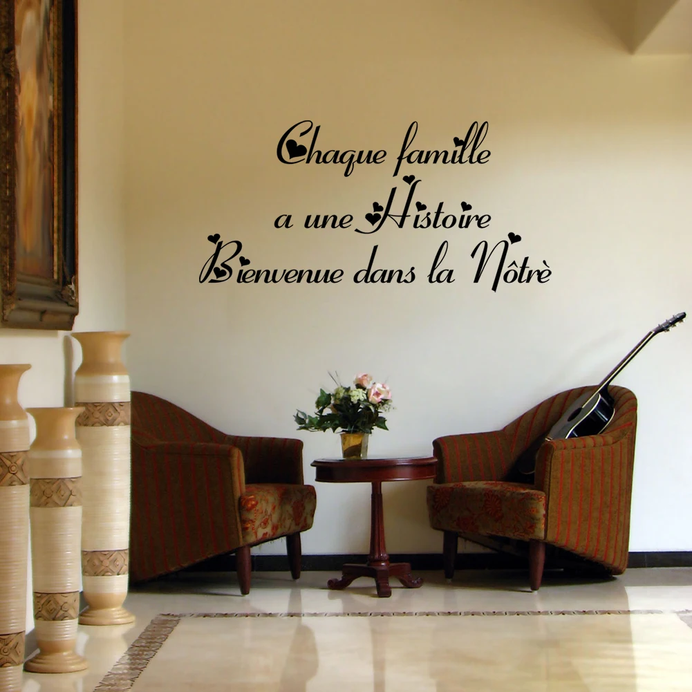 

French Wall Quotes Decals Chaque Famille A Une Histoire Vinyl Wall Stickers Saying Living Room Decor Art Wallpaper Decoration