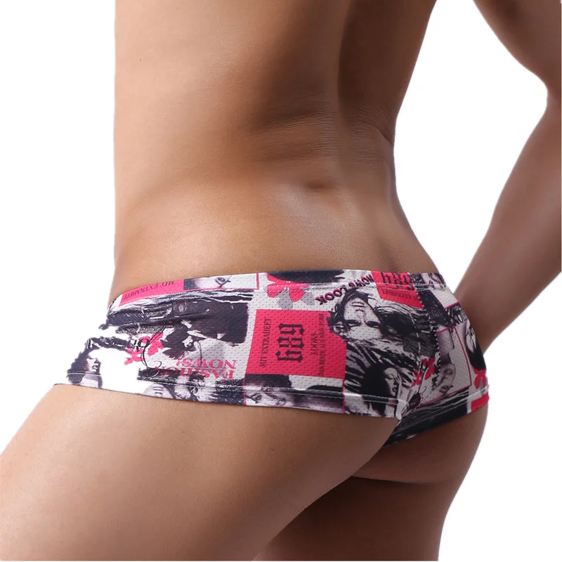 

Mens Underwear Men Low Waist Print Boxers Panties Sexy Breathable Boxershorts Men U Pouch Bikini Shorts Gay Underwear
