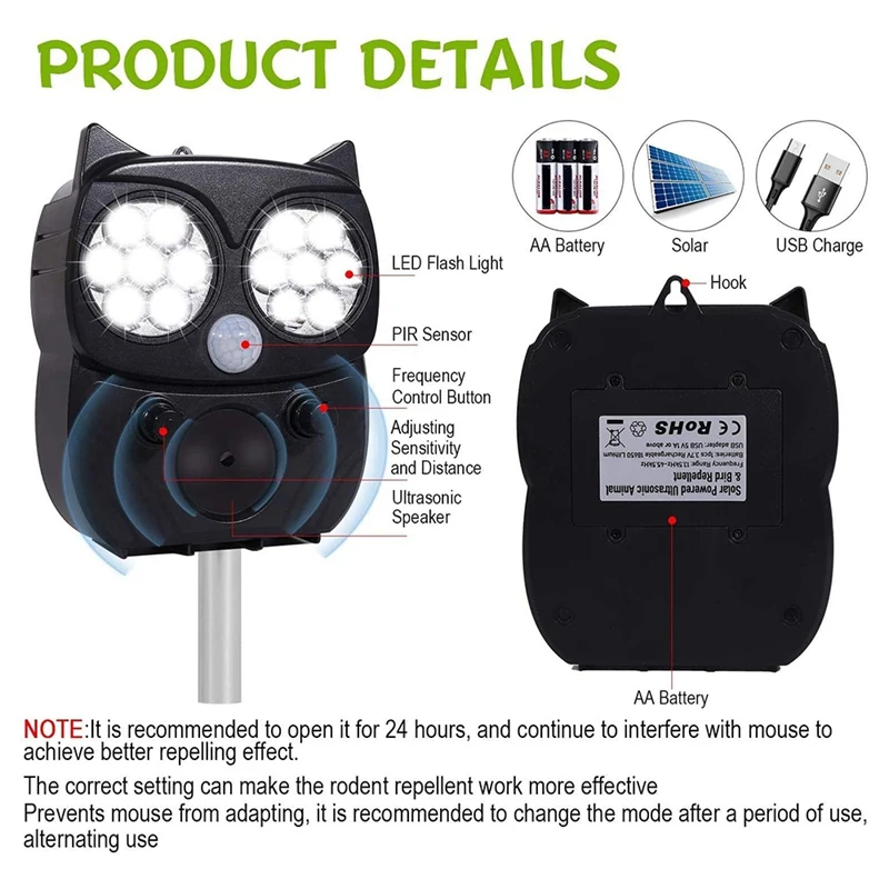 Cat Fright Ultrasonic Animal Repeller Waterproof Adjustable Solar Powered For Cats Birds Raccoons Dogs Pest Etc | Дом и сад