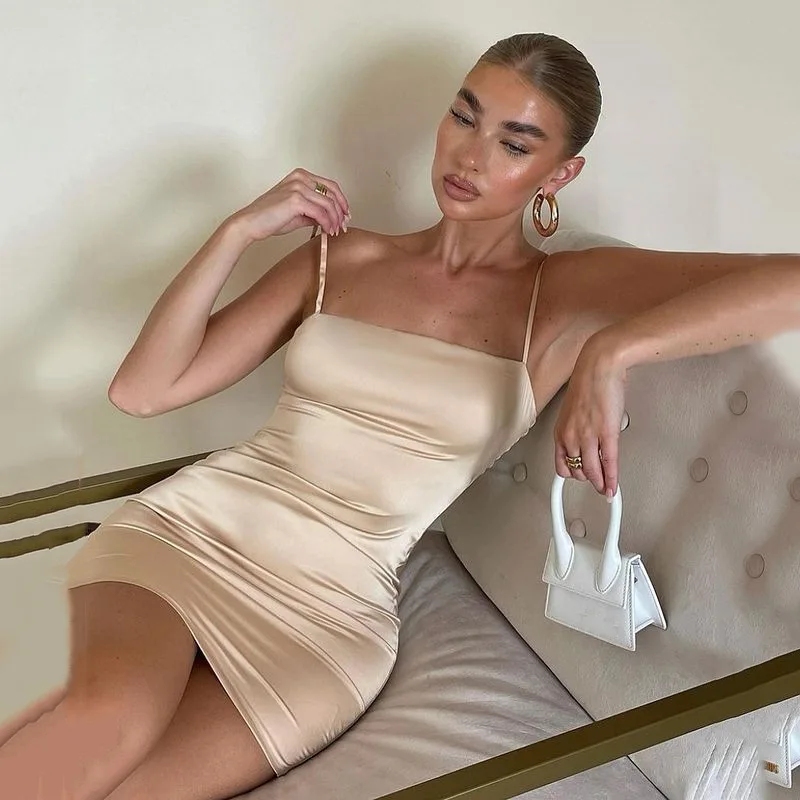 

Vintage dresses for women party sexy bodycon dress women black Slip Satin dress mini elegant spaghetti strap dress backless