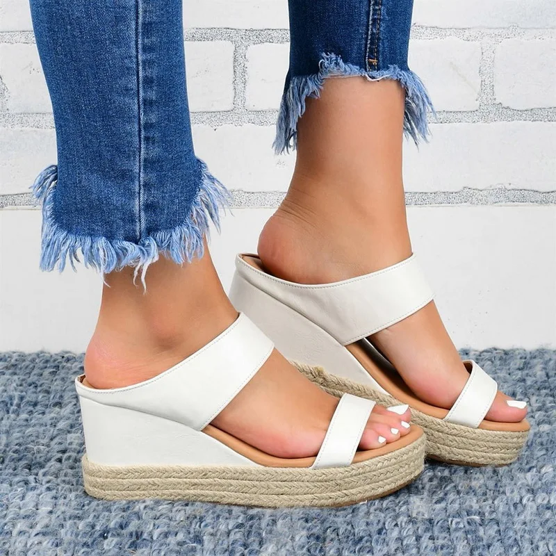 

Shoes Women Sandals 2021 Solid Open Toe Thick Bottom Sandals Slip On Summer Platform Shoes Snake Print Ladies Wedge Slippers