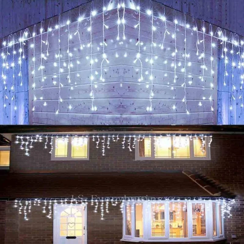 

3m-20m 220V Christmas Garland LED Curtain Icicle String Light Droop 0.4-0.6m Mall Eaves Garden Stage Patio Outdoor Decoration