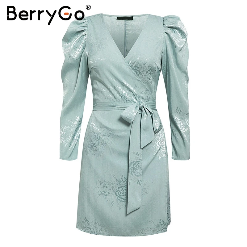 BerryGo сексуальное платье с v-образным вырезом женское длинным рукавом цветочный