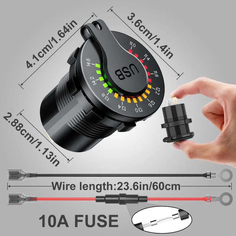 Водонепроницаемое зарядное устройство QC3.0 с двумя USB-портами переключатель