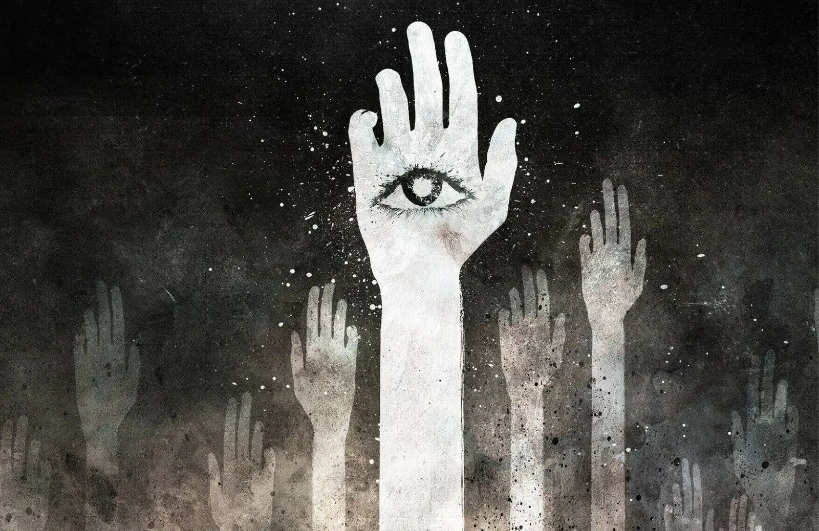 Художественный шелковый постер с принтом глаза на ладони леса небесных руках