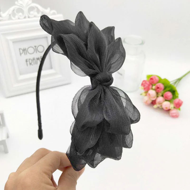 

1Pcs Ribbon Big Bow Floral Shining Hair Band Women Hair Accessories Hair Hoop Black Pink Girls Flower Lace Bow Headband