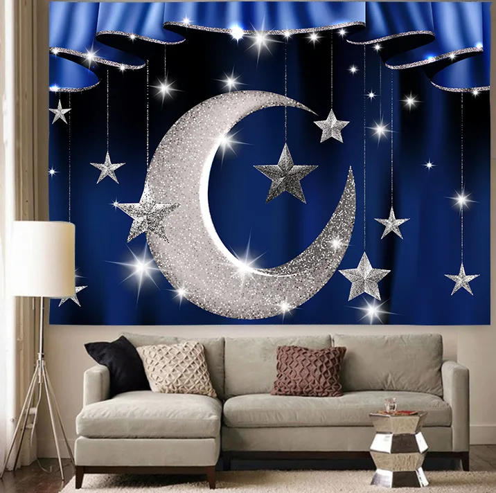 

Halloween Theme Tapestry Twinkle Moon Castle Night Scene Art Wall Hanging Tapestries for Living Room Home Decor