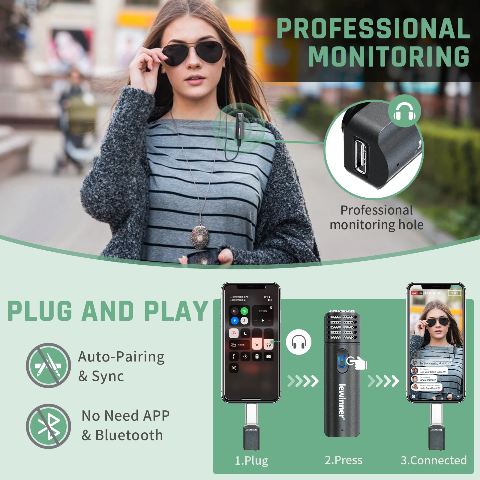 Беспроводной петличный микрофон Lewinner WM3 передатчик и приемник для