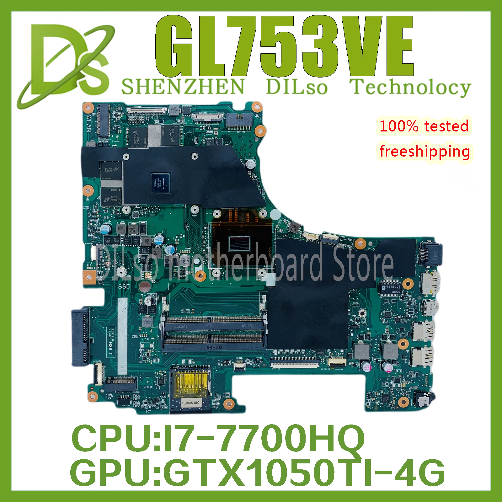 KEFU GL753VE האם מחשב נייד עבור ASUS GL753V GL753VD Mainboard GTX1050TI/4GB וידאו זיכרון עם I7-7700HQ מעבד מבחן עבודה 100%!