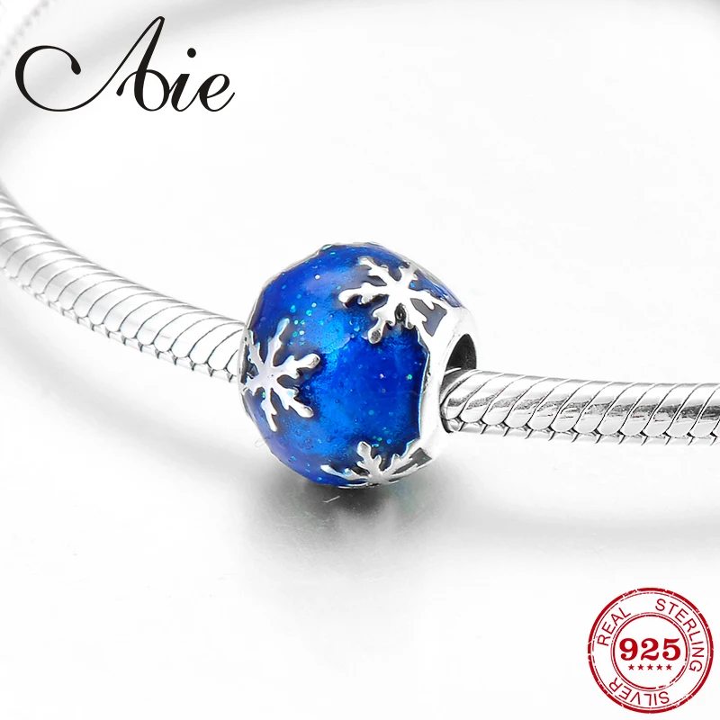 Синий эмалированный Снежинка Круглый 925 Стерлинговое Серебро зимние подарки