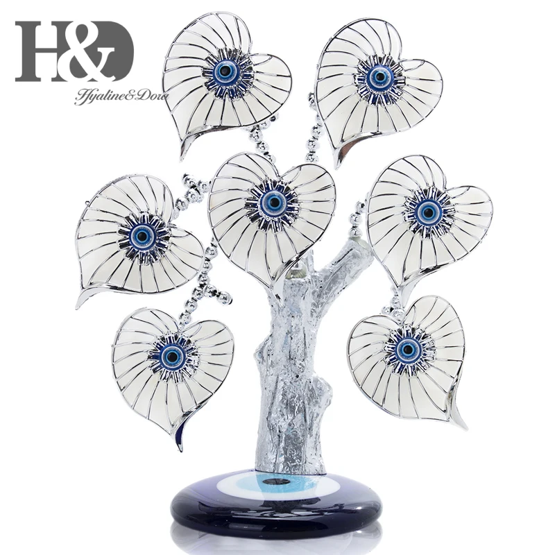 Evil Eye Heart Leaf H& D Fengshui голубое сглаза дерево для защиты денег богатство достижения удачу Рождественский подарок домашний Декор Орнамент демонстрационная смола - Цвет: Evil Eye Heart Leaf