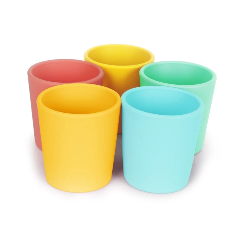 

Portable Pure Color Baby Snack Cup Anti Scalding Food Grade Silicone Water Cup Learn To Drink Cup For Children
