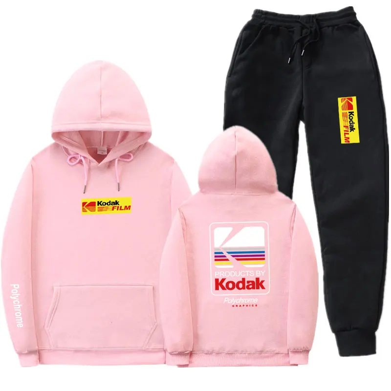 Pink MK098 Японский уличная Толстовка Комплект Спортивный костюм для мужчин термальная спортивная одежда наборы Kodak толстовки и брюки Повседневный свитер спортивный костюм - Цвет: Pink MK098