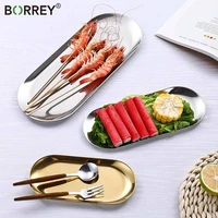 borrey gold dining plate stainless steel dessert plate jewelry storage plate nut fruit cake sever tray snack beef plate steak