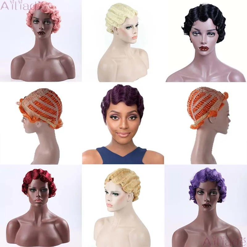AILIADE короткие кудрявые волнистые волосы парики блонд черный синтетический не