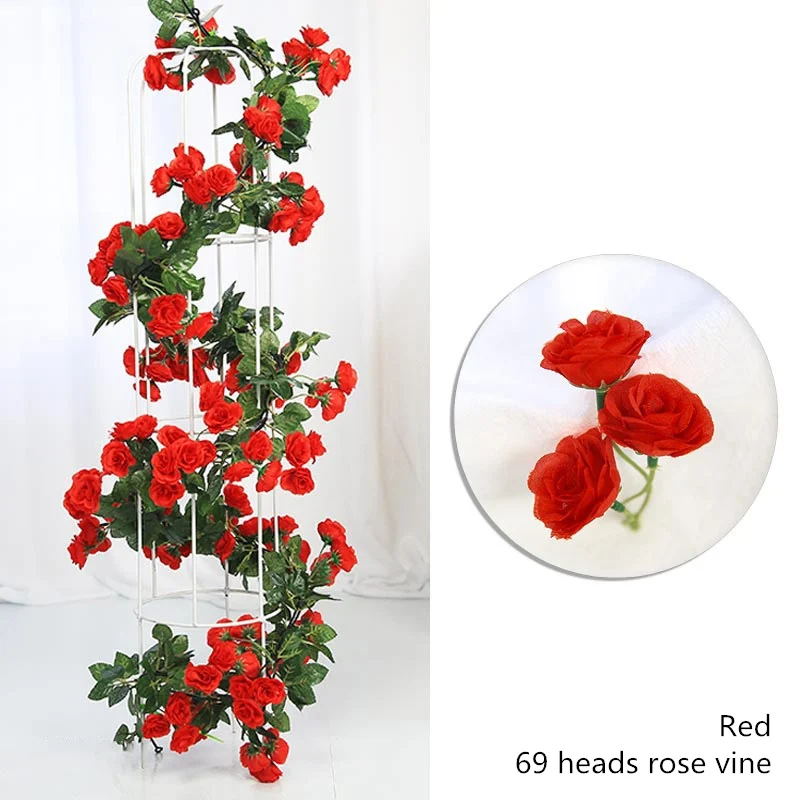 69 red Yumai 230 см 17 голов розовый искусственный цветок лозы шелковые розы венок Свадебный Настенный декор наружная Осенняя Гирлянда украшение - Цвет: 69 red