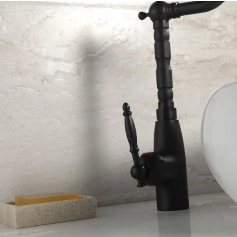 Черный медный кран для горячей и холодной воды бассейна с черным лицом ванная