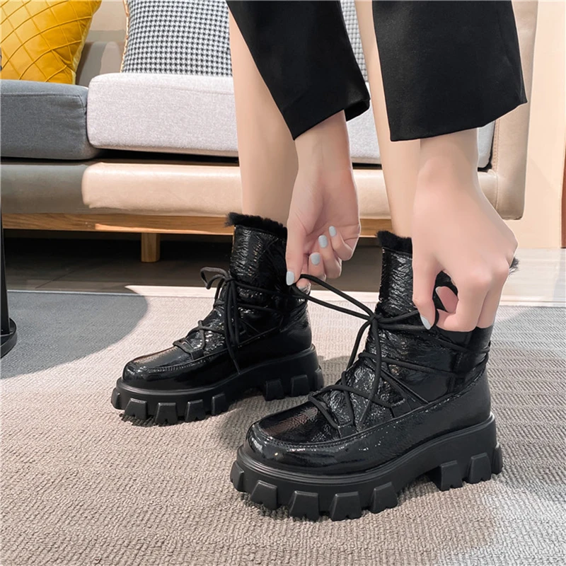 Роскошные брендовые новые зимние ботильоны для женской обуви из лакированной