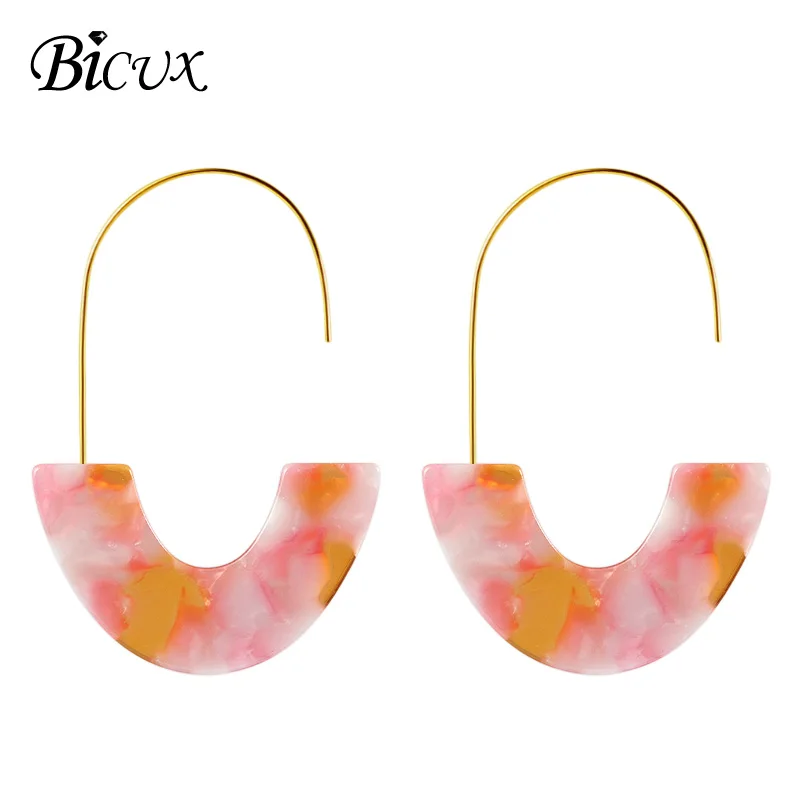 Pink 4 BICUX модные богемные массивные акриловые Висячие серьги для женщин винтажные корейские геометрические висячие серьги ювелирные изделия - Окраска металла: Pink 4