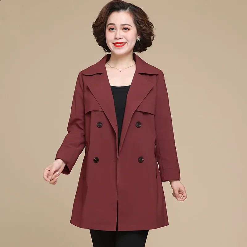 Middle-Aged Mother Windbreaker Women 2021 Spring New Long Sleeve Femme Loose Mid-Length Trench Coat Female Outerwear G1058