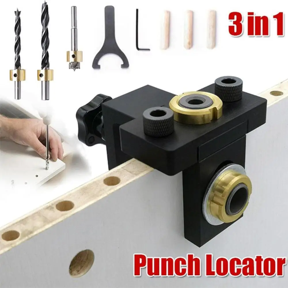 

3 in 1 Doweling Jig Kit Pocket Hole Drilling Locator Woodworking Guide Connecting Tools Jig Detachable Drill Puncher Furnit J9Y7