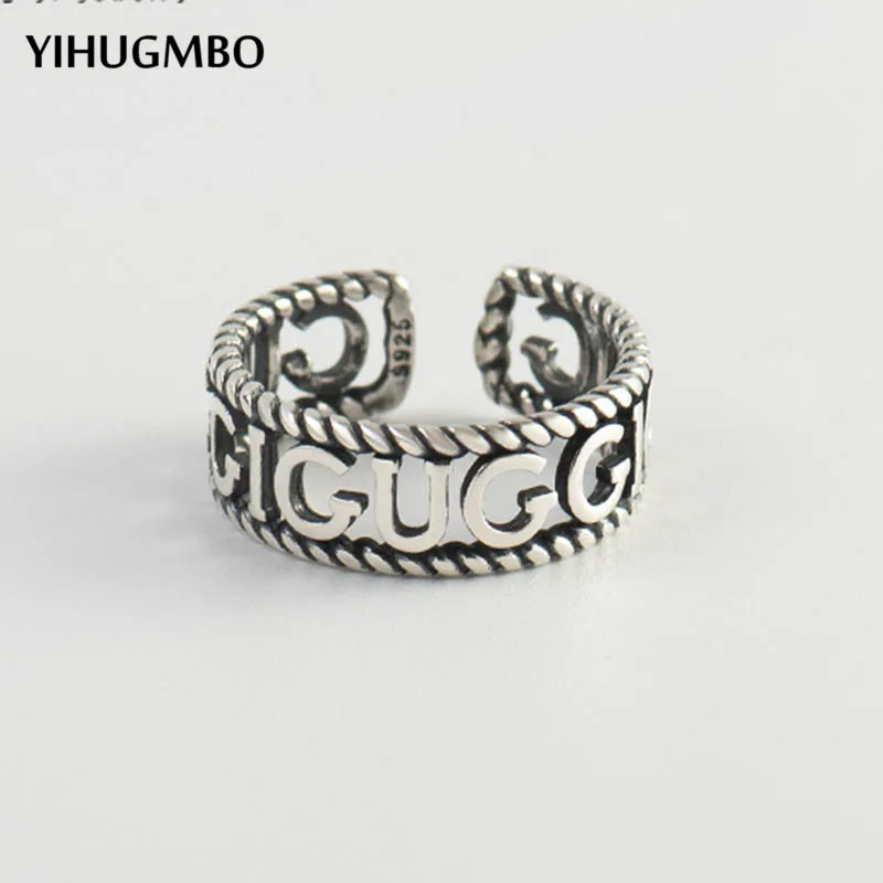 YIHUGMBO 925 Стерлинговое Серебро с буквами корейские Открытые Кольца для женщин