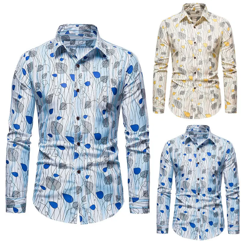 

Новинка, Мужское пальто с принтом листьев, повседневный осенний кардиган с длинным рукавом, отложным воротником и пуговицами для клувечерн...