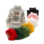 Свитер с медведем, зима 2021, для мальчиков и девочек, детская плотная вязаная водолазка, рубашки, детский пуловер с высоким воротником, свитер для детей ясельного возраста