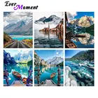 Алмазная вышивка Ever Moment, квадратная Мозаика из смолы, голубой пейзаж, лодка, сделай сам, 5D, украшение для дома, подарок, S2F2611