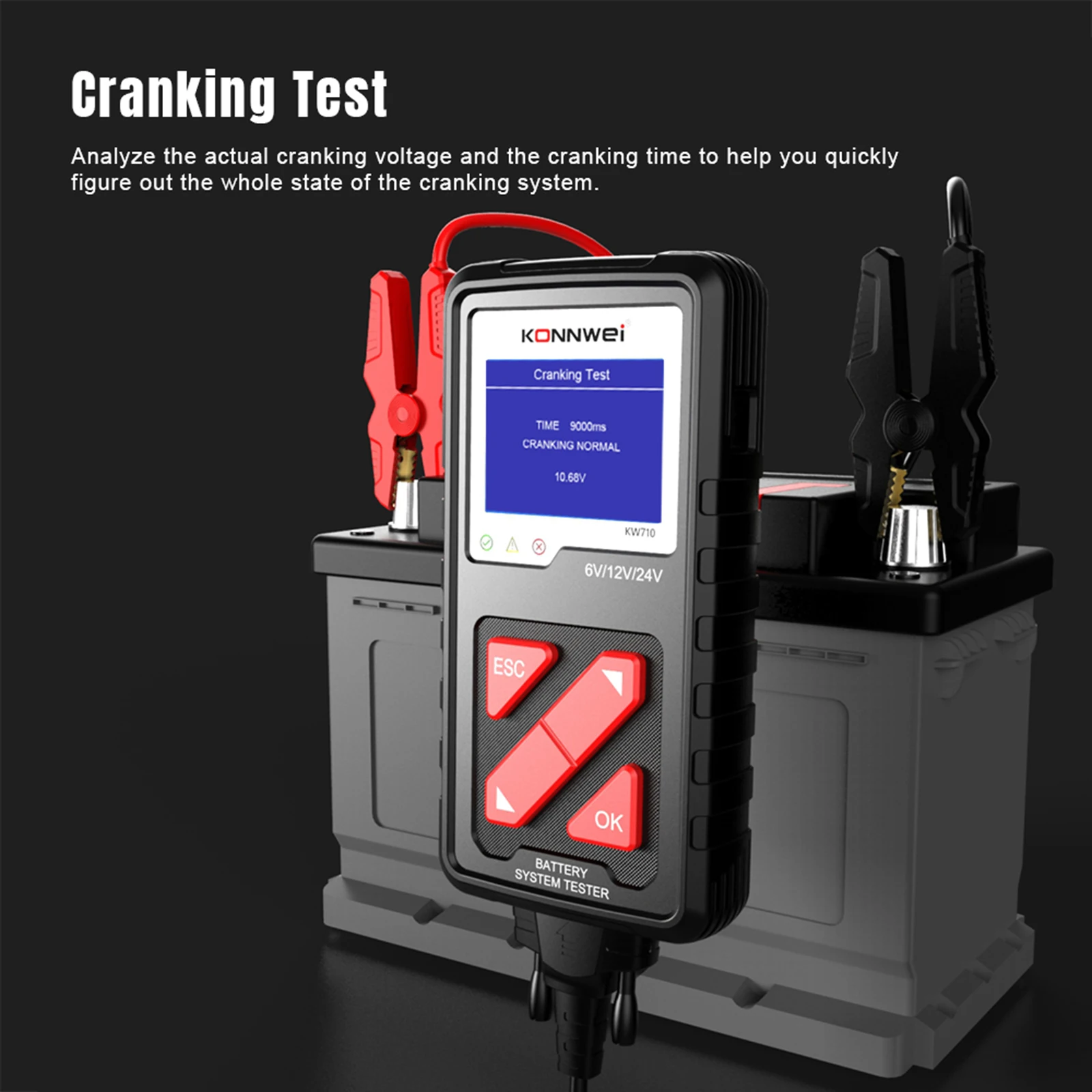 

Battery Tester KW710 6V 12V 24V Cranking and Charging System Tester Car Battery Diagnosis Tool for Car Tester Tool