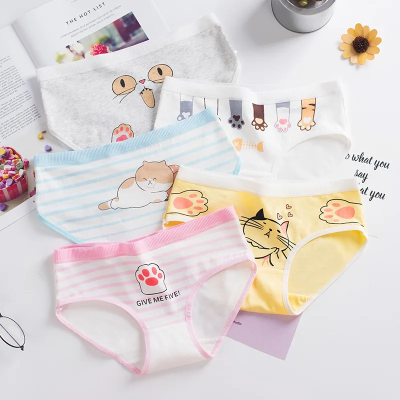

5pcs Teenage Cotton Underwear Kids Cartoon Print Panties Soft Breathable Underpants Young Girls Low Rise Briefs Culotte Femme