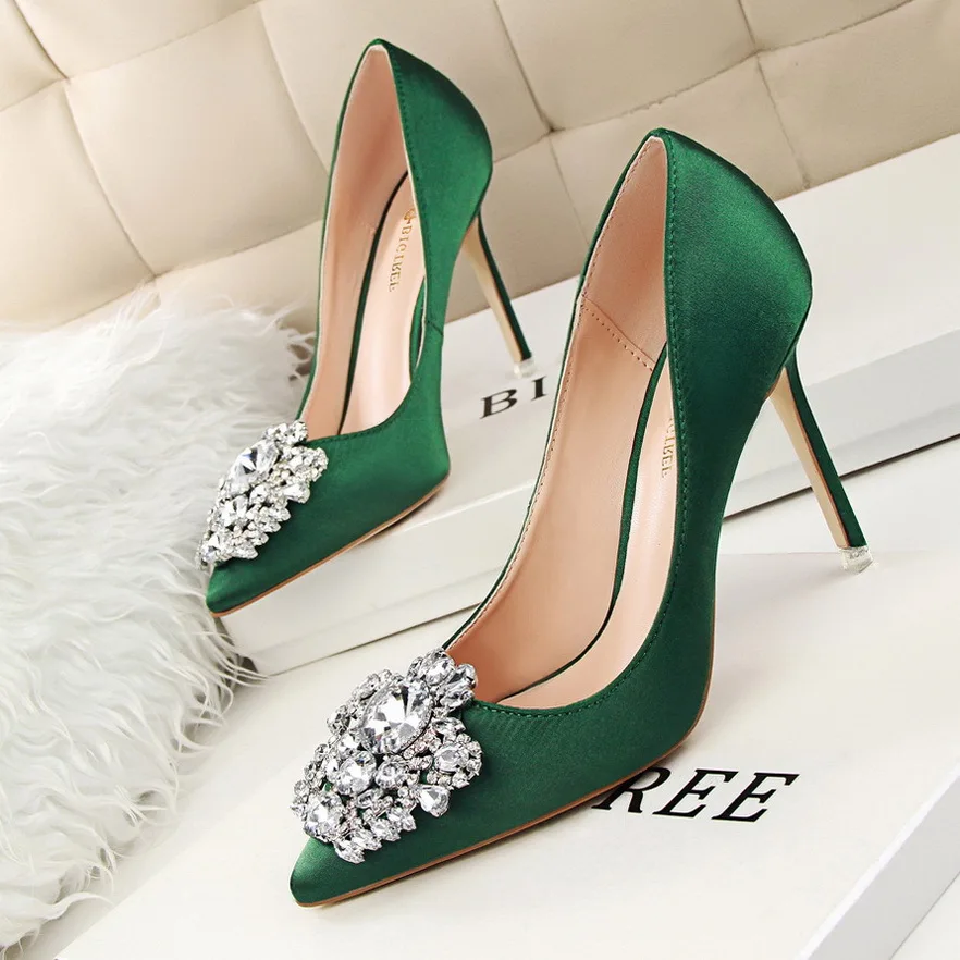 

Rhinestone Women's Shoes Thin Heel High Heel Sexy Thin Shallow Mouth Pointed Shiny Rhinestone Buckle Single Shoes