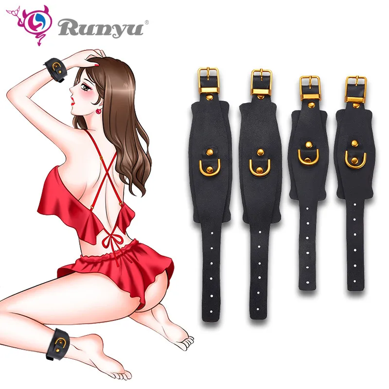 Сексуальные регулируемые из искусственной кожи плюшевые наручники лодыжки БДСМ